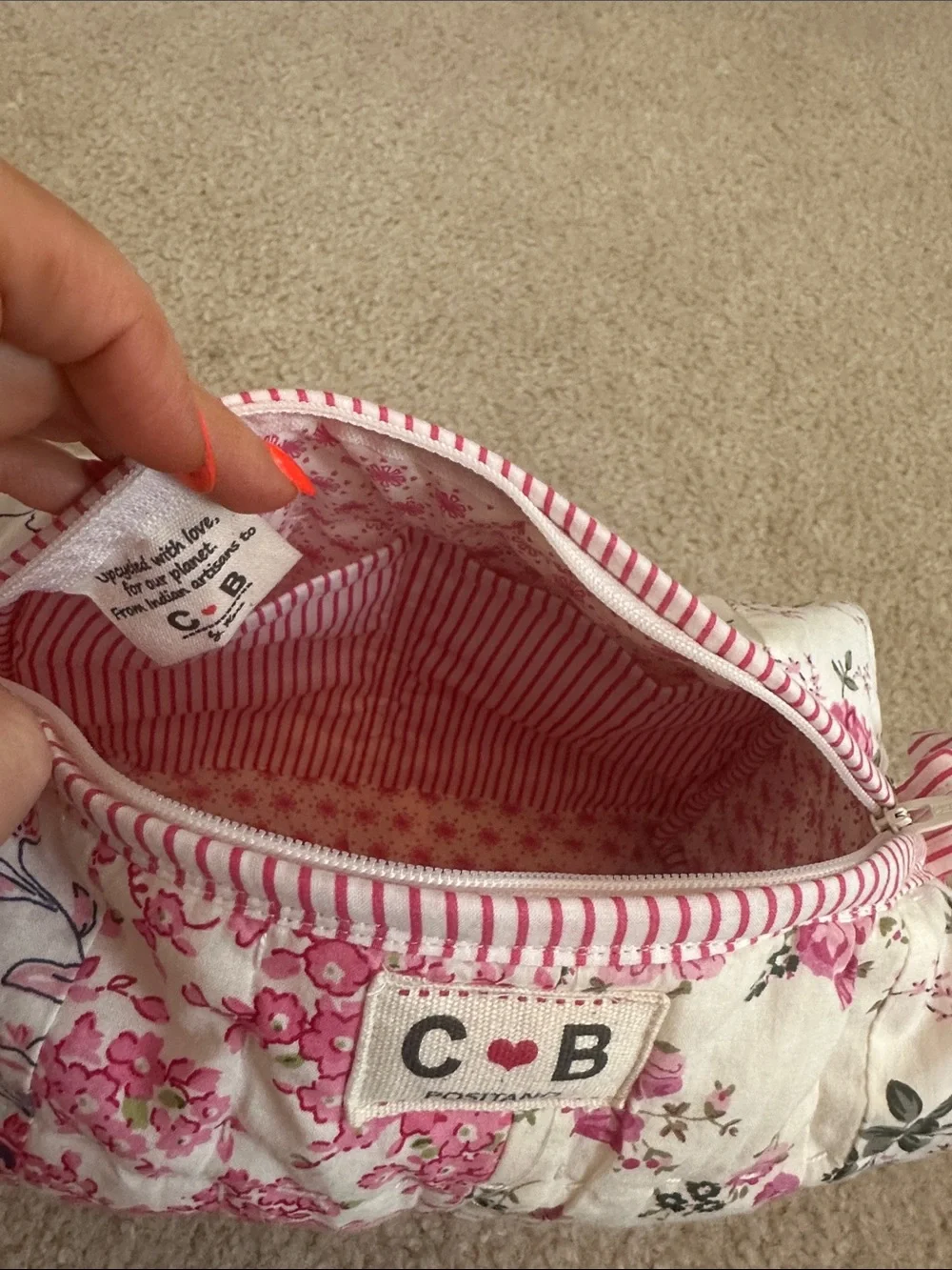 C·B Positano Pink Floral Quilted Travel Cosmetic Bag